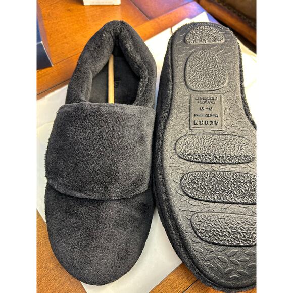 Acorn Men’s Adjustable Wrap Slippers | Black Faux Fur Lined | Size 9/10 - Picture 7 of 9